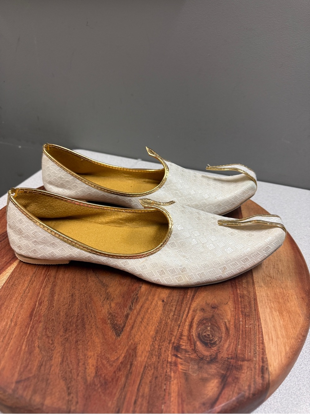 Ivory Gold Indian Jutti Mojari Wedding Flats Shoes